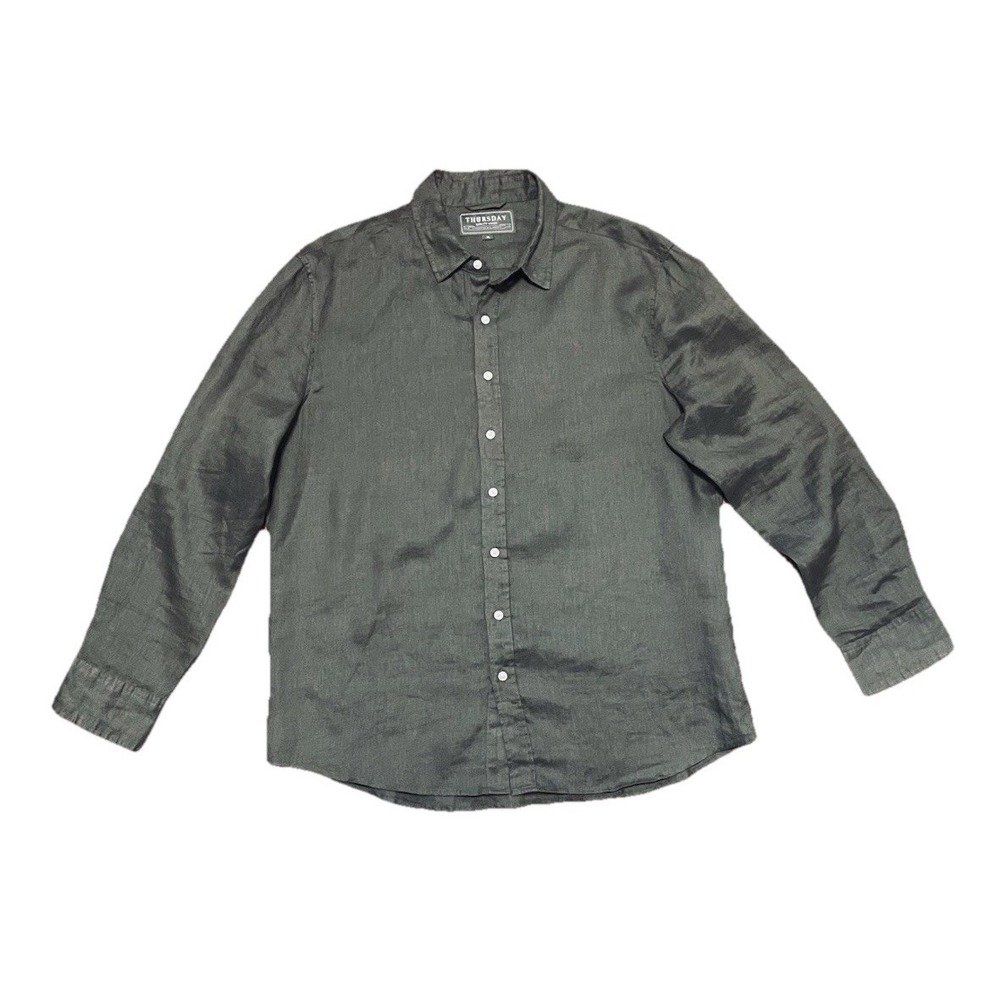 Thursday 100% Linen Lightwaight Button Up Shirt  Size XL Olive Summer Business